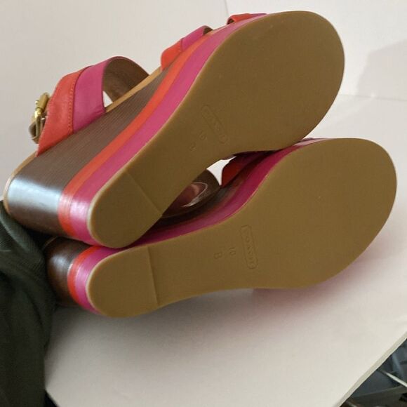Coach Color Block Platform Sandals Orange Pink Stripe - Picture 9 of 12